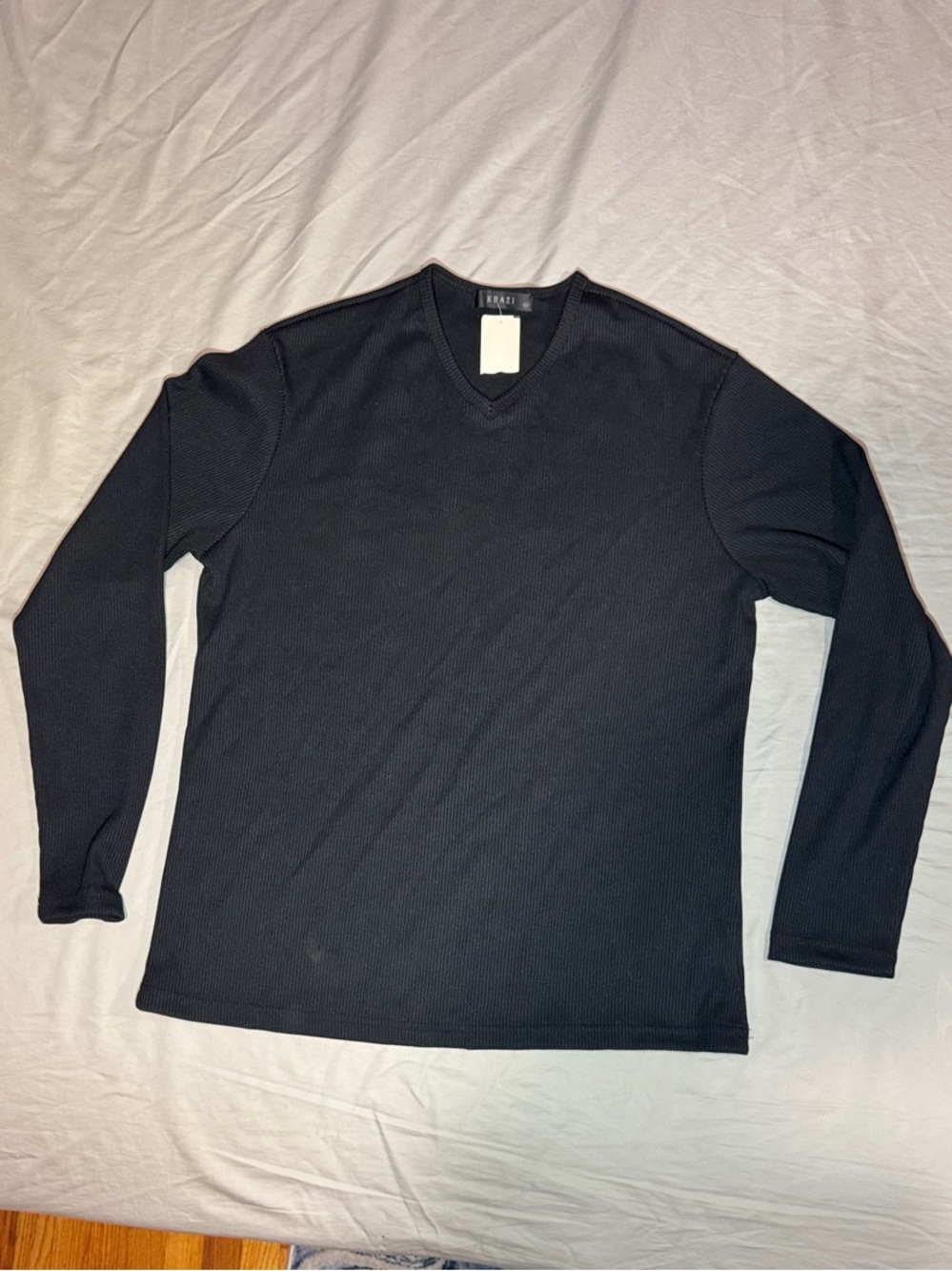 Men's Black V-Neck Long Sleeve Shirt by